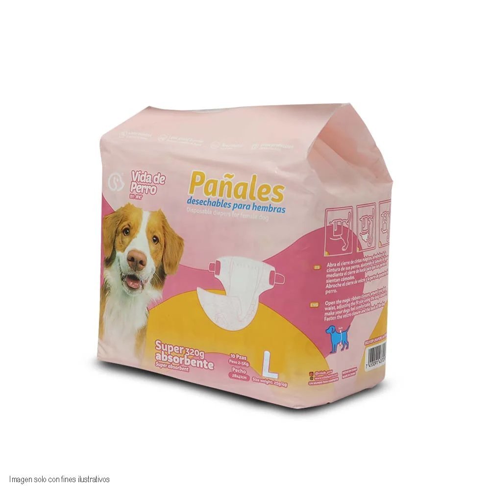 PAÑALES DESECHABLES GRANDES PARA HEMBRA( L) 340g 10 PZAS PESO 5 A 17KG