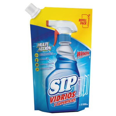 SIP LIMPIADOR DE VIDRIOS Y SUPERFICIES 800ml Doy pack